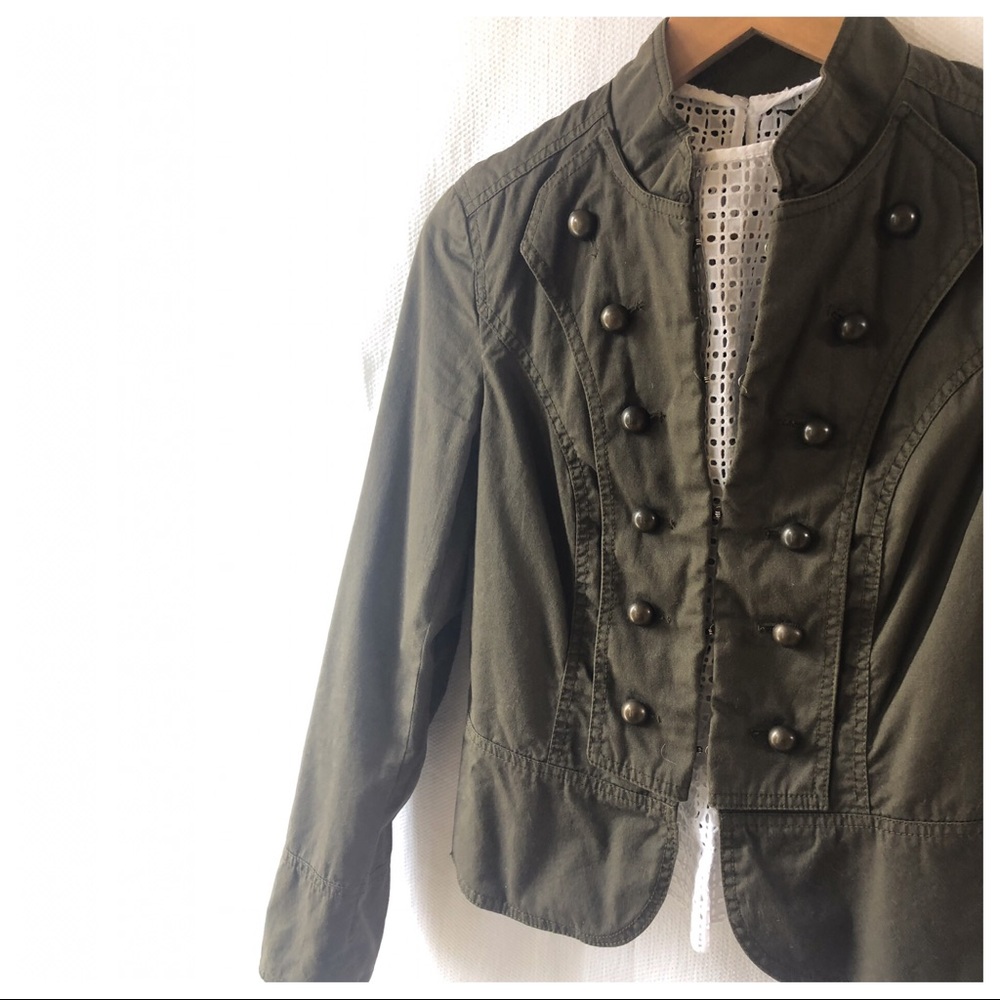 Zara Basic Army Green Cotton Military Jacket Sz M